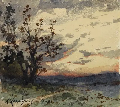 Landskap i skymningen av Henri-Joseph Harpignies