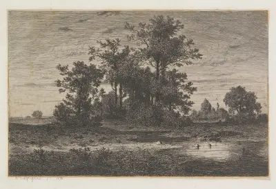 Skogslandskap med damm av Henri-Joseph Harpignies