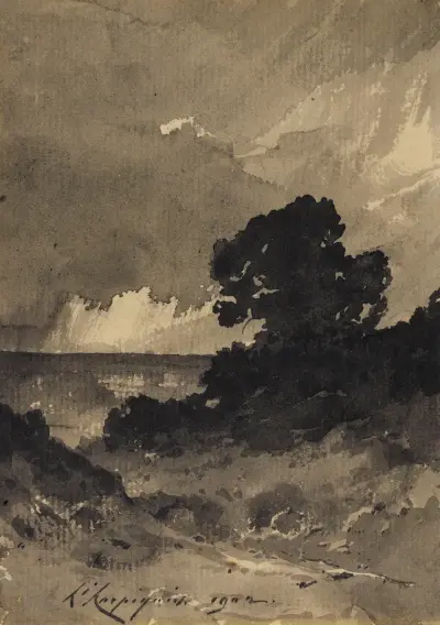 Molnigt landskap vid havet av Henri-Joseph Harpignies
