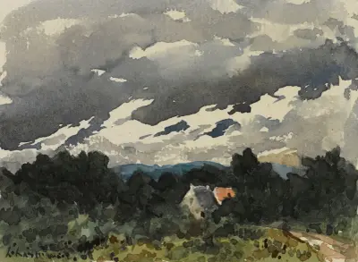 Molnigt landskap i skymningen av Henri-Joseph Harpignies