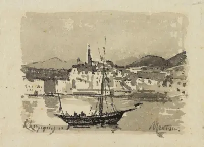 Hamnen i Menton av Henri-Joseph Harpignies