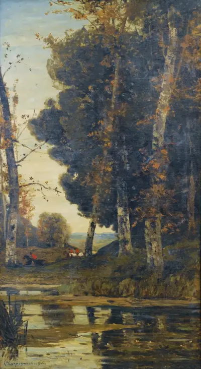Scène de chasse à courre av Henri-Joseph Harpignies