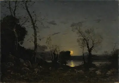 Månsken över sjö av Henri-Joseph Harpignies