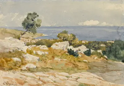 Utsikt över havet vid Sorrento av Henri-Joseph Harpignies