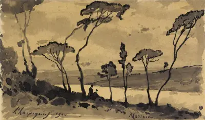 Vy över floden vid Morlaix av Henri-Joseph Harpignies