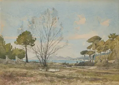 Vy över bukten vid Juan-les-Pins nära Antibes av Henri-Joseph Harpignies