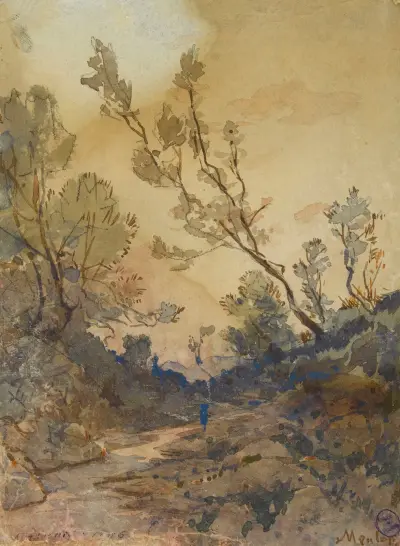 Vue près de Menton av Henri-Joseph Harpignies