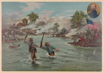 Col. Funston and 20th Kansas volunteers crossing the river at Calumpit, April 26th 1899 av Joseph Hoover
