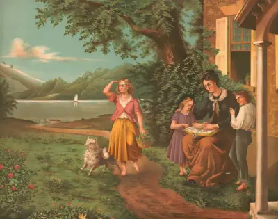 Mother and children reading the bible av Joseph Hoover