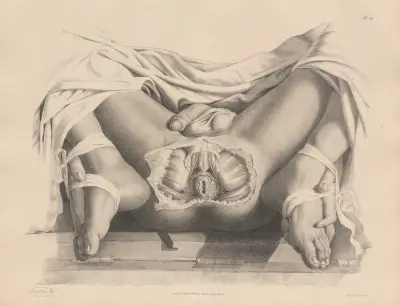A view of the Arteries and other structures displayed in a superficial dissection of the Perineum av Joseph Maclise