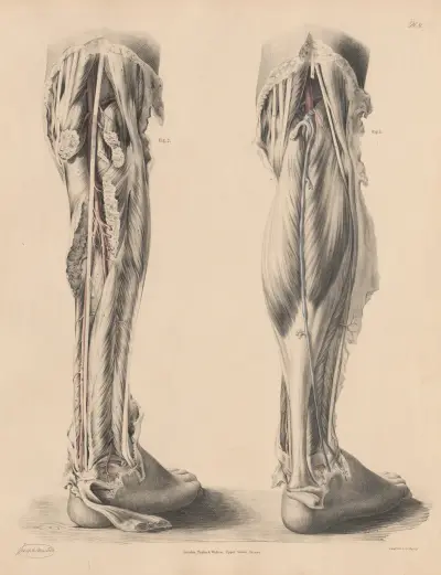 Vy över artärerna på benets baksida – poplitea, tibialis posterior och fibularis av Joseph Maclise