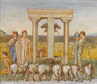 Studie k 'Pastorální scéně s pastýři a dívkami u studny', Albert Joseph Moore