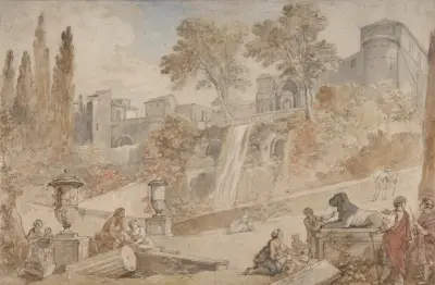 Gardens of the Villa d’Este at Tivoli av Charles-Joseph Natoire