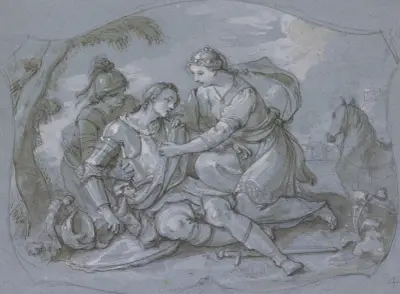 Herminia bei dem verwundeten Tankred av Charles-Joseph Natoire