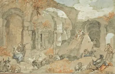 L’intérieur Du Colisée Avec Bergers Et Animaux av Charles-Joseph Natoire