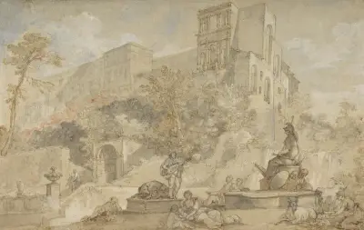 The Fountain of Rome at the Villa d’Este, Tivoli av Charles-Joseph Natoire