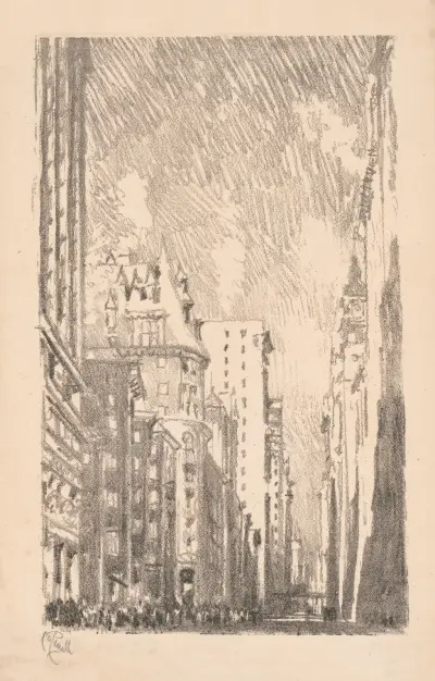 Broadway från Bowling Green av Joseph Pennell