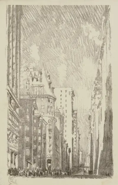 Broadway från Bowling Green av Joseph Pennell