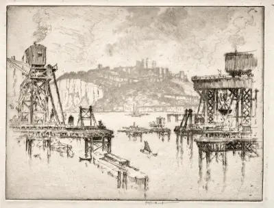 Building Dover Pier av Joseph Pennell