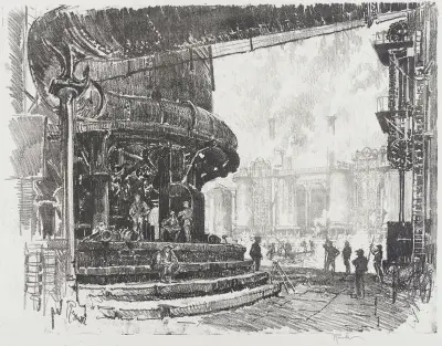 Making Pig Iron; The Base of the Blast Furnaces av Joseph Pennell