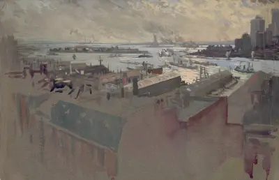 New York Bay from the Margaret av Joseph Pennell