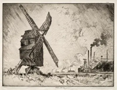 Gamla och nya kvarnar, Valenciennes, Frankrike av Joseph Pennell
