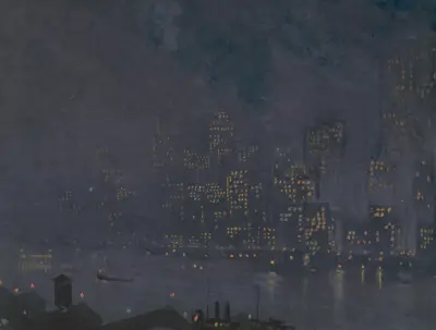 Skyscrapers at night av Joseph Pennell