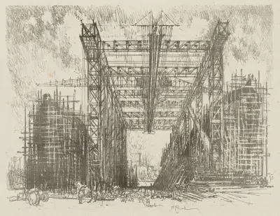 The Gantry (A Merchant Shipyard) av Joseph Pennell