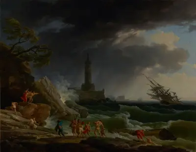 A Storm on a Mediterranean Coast av Claude-Joseph Vernet