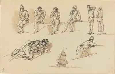 Åtta figurstudier och ett skepp på havet av Claude-Joseph Vernet