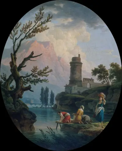 Paysage avec lavandières av Claude-Joseph Vernet