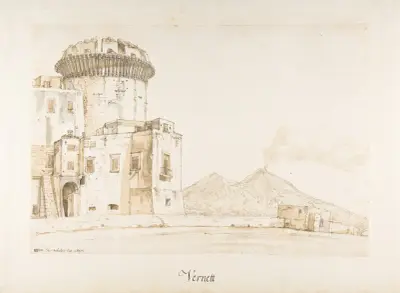 Castel Nuovo i Neapel, med utsikt mot Vesuvius av Claude-Joseph Vernet