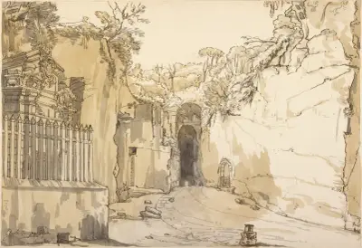 The Entrance to the Grotto at Posillipo av Claude-Joseph Vernet