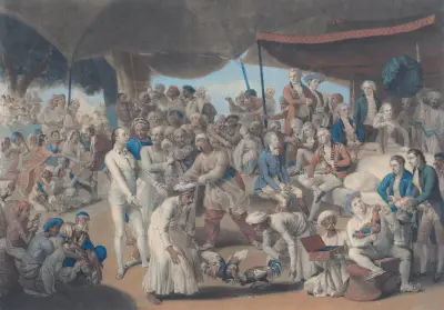 Colonel Mordaunt’s Cock Match at Lucknow av Johan Joseph Zoffany