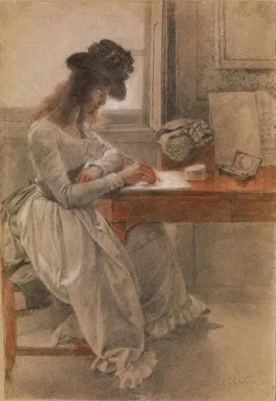 The Artist’s Daughter, Cecilia, Seated At A Writing Desk av Johan Joseph Zoffany