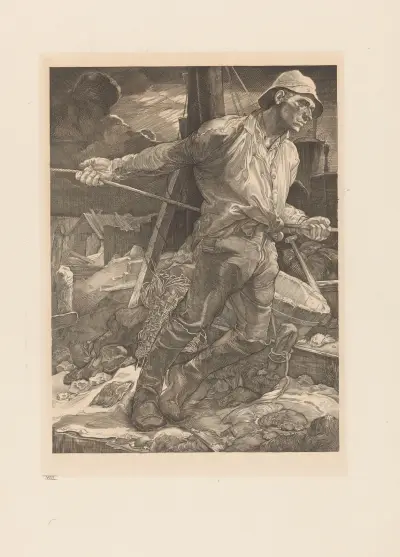 Arbeider die een touw laat vieren av Johannes Josephus Aarts