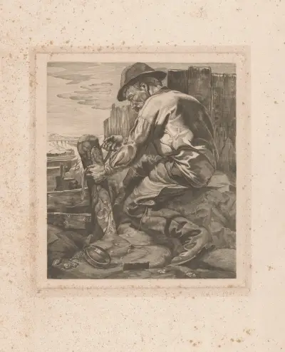 Arbetare som binder ett rep kring en påle av Johannes Josephus Aarts