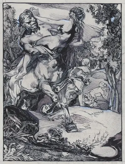 Kentauren som rövar bort en kvinna av Johannes Josephus Aarts