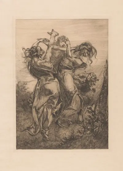 Dansande kvinnor med satyr av Johannes Josephus Aarts