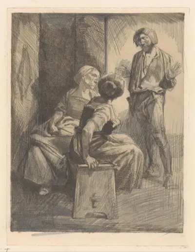 Tre samtalande figurer av Johannes Josephus Aarts