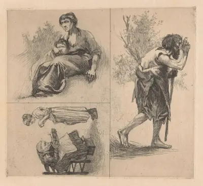 Tre framställningar med mänskliga figurer av Johannes Josephus Aarts