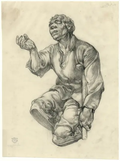 En blind, lam tiggare som ber om allmosor av Johannes Josephus Aarts