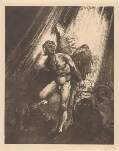 Gevallen engel leunend tegen een rots av Johannes Josephus Aarts