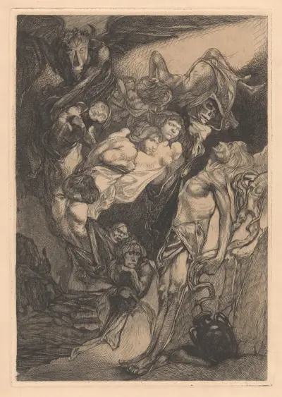 Halfnaakte man met monsters en fantasiewezens av Johannes Josephus Aarts