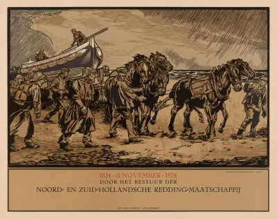 Jubileumprent van de Noord- en Zuid-Hollandsche Redding-Maatschappij av Johannes Josephus Aarts