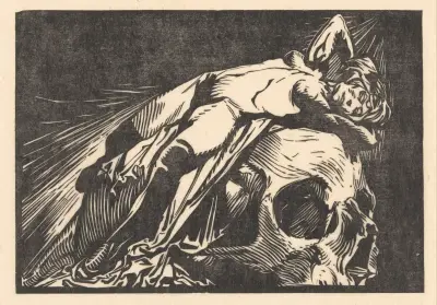 Liggande kvinna på dödskalle av Johannes Josephus Aarts