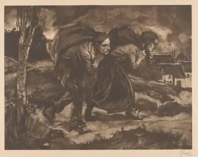 Man en vrouw met zak op de rug av Johannes Josephus Aarts