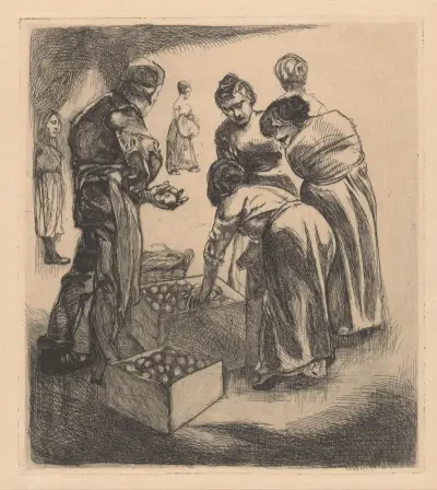 Marknadsscen med fruktförsäljare av Johannes Josephus Aarts