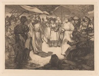 Marktscène met mannen en vrouwen, 1909 av Johannes Josephus Aarts