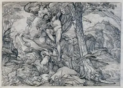 Perseus ridande på Pegasus, dödande draken av Johannes Josephus Aarts